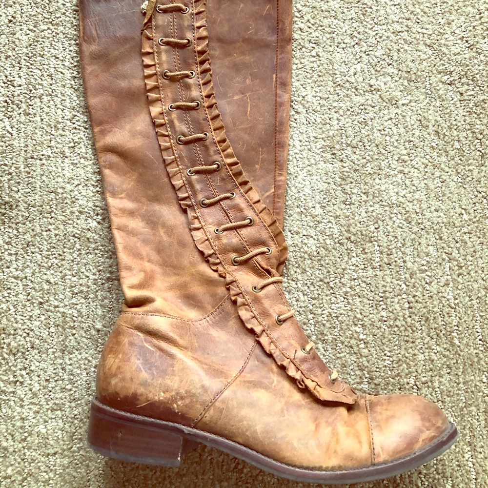Cognac leather boots Size 7.5